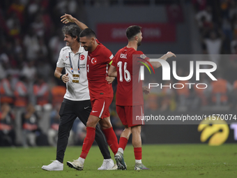 Merih Demiral and Ismail Yuksek of Turkey  during the UEFA Nations League 2024/25 League B Group B4 match between Turkiye and Iceland at Gür...