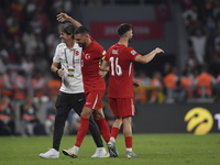 Merih Demiral and Ismail Yuksek of Turkey  during the UEFA Nations League 2024/25 League B Group B4 match between Turkiye and Iceland at Gür...