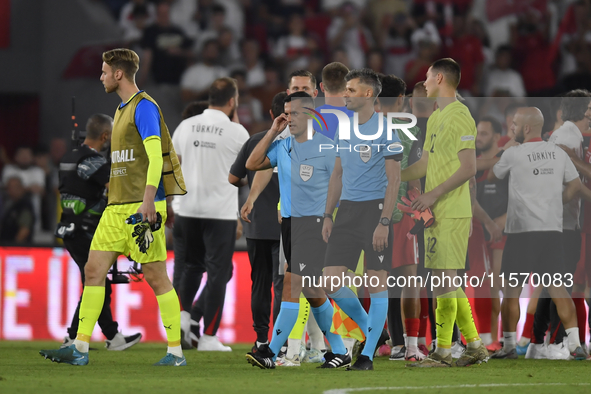 Referee Enea Jorgii and assistant referee Ridiger Cokaj of Albania  during the UEFA Nations League 2024/25 League B Group B4 match between T...