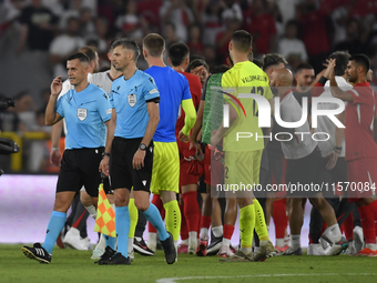 Referee Enea Jorgii and assistant referee Ridiger Cokaj of Albania  during the UEFA Nations League 2024/25 League B Group B4 match between T...