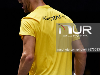 Thanasi Kokkinakis of Australia celebrates a point during the game against Jakub Mensik of Czechia during the 2024 Davis Cup Group B Stage m...