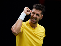 Thanasi Kokkinakis of Australia celebrates a point during the game against Jakub Mensik of Czechia during the 2024 Davis Cup Group B Stage m...