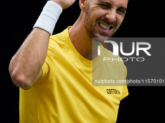 Thanasi Kokkinakis of Australia celebrates a point during the game against Jakub Mensik of Czechia during the 2024 Davis Cup Group B Stage m...