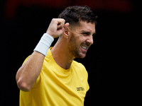 Thanasi Kokkinakis of Australia celebrates a point during the game against Jakub Mensik of Czechia during the 2024 Davis Cup Group B Stage m...