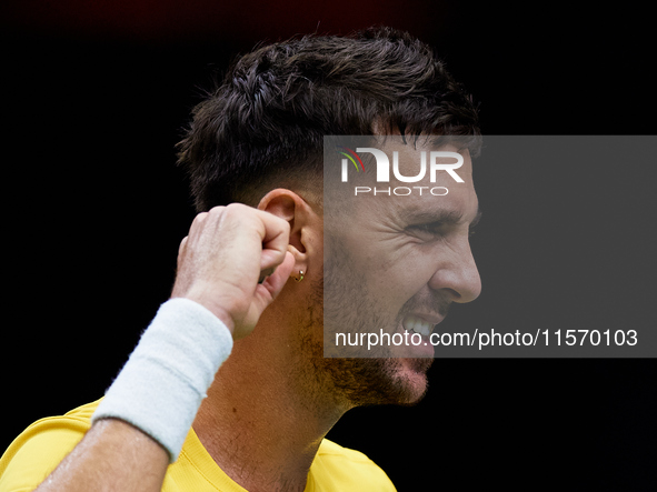 Thanasi Kokkinakis of Australia celebrates a point during the game against Jakub Mensik of Czechia during the 2024 Davis Cup Group B Stage m...