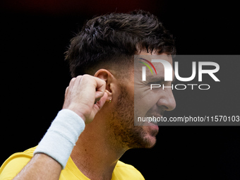 Thanasi Kokkinakis of Australia celebrates a point during the game against Jakub Mensik of Czechia during the 2024 Davis Cup Group B Stage m...