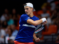 Jakub Mensik of Czechia plays against Thanasi Kokkinakis of Australia during the 2024 Davis Cup Group B Stage match between Australia and Cz...