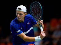 Jakub Mensik of Czechia plays against Thanasi Kokkinakis of Australia during the 2024 Davis Cup Group B Stage match between Australia and Cz...