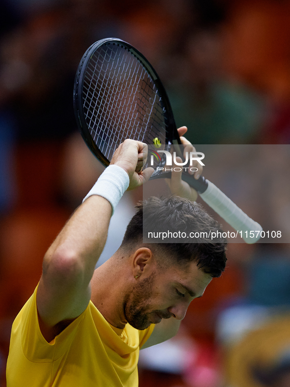 Thanasi Kokkinakis of Australia celebrates the victory following the game against Jakub Mensik of Czechia during the 2024 Davis Cup Group B...