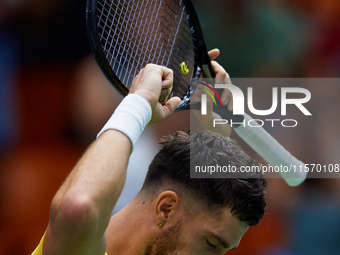 Thanasi Kokkinakis of Australia celebrates the victory following the game against Jakub Mensik of Czechia during the 2024 Davis Cup Group B...