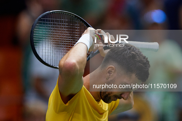 Thanasi Kokkinakis of Australia celebrates the victory following the game against Jakub Mensik of Czechia during the 2024 Davis Cup Group B...