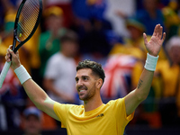 Thanasi Kokkinakis of Australia celebrates the victory following the game against Jakub Mensik of Czechia during the 2024 Davis Cup Group B...