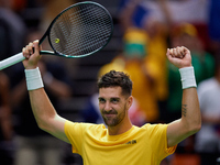 Thanasi Kokkinakis of Australia celebrates the victory following the game against Jakub Mensik of Czechia during the 2024 Davis Cup Group B...