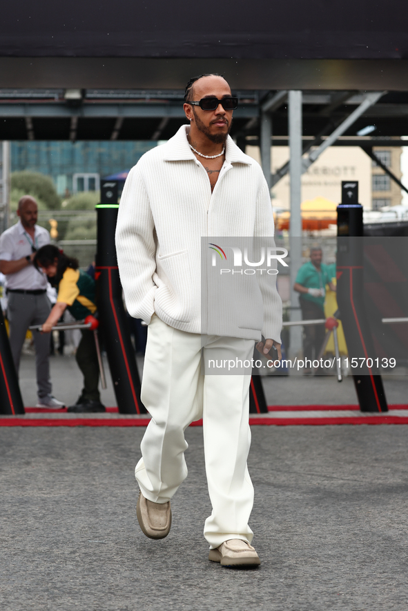 Lewis Hamilton of Mercedes before first practice ahead of the Formula 1 Grand Prix of Azerbaijan at Baku City Circuit in Baku, Azerbaijan on...