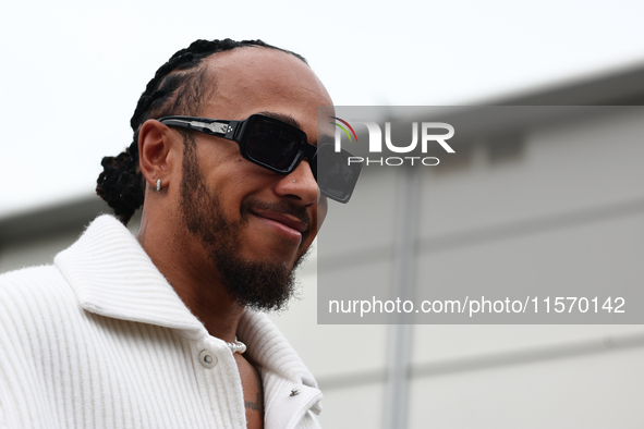 Lewis Hamilton of Mercedes before first practice ahead of the Formula 1 Grand Prix of Azerbaijan at Baku City Circuit in Baku, Azerbaijan on...