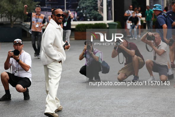 Lewis Hamilton of Mercedes before first practice ahead of the Formula 1 Grand Prix of Azerbaijan at Baku City Circuit in Baku, Azerbaijan on...