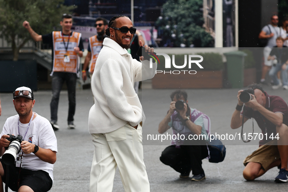 Lewis Hamilton of Mercedes before first practice ahead of the Formula 1 Grand Prix of Azerbaijan at Baku City Circuit in Baku, Azerbaijan on...