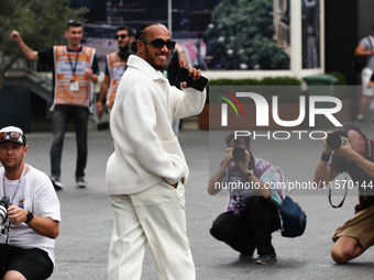 Lewis Hamilton of Mercedes before first practice ahead of the Formula 1 Grand Prix of Azerbaijan at Baku City Circuit in Baku, Azerbaijan on...