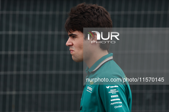 Lance Stroll of Aston Martin Aramco before first practice ahead of the Formula 1 Grand Prix of Azerbaijan at Baku City Circuit in Baku, Azer...