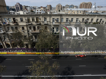 Carlos Sainz of Ferrari during first practice ahead of the Formula 1 Grand Prix of Azerbaijan at Baku City Circuit in Baku, Azerbaijan on Se...