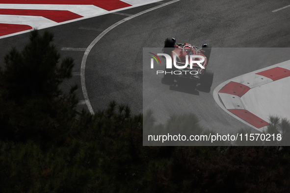 Charles Leclerc of Ferrari during first practice ahead of the Formula 1 Grand Prix of Azerbaijan at Baku City Circuit in Baku, Azerbaijan on...