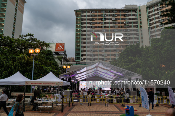 A general view shows the Well Being Estate Festival at a public housing estate in Hong Kong on September 13, 2024. 