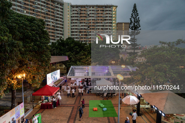 A general view shows the Well Being Estate Festival at a public housing estate in Hong Kong on September 13, 2024. 