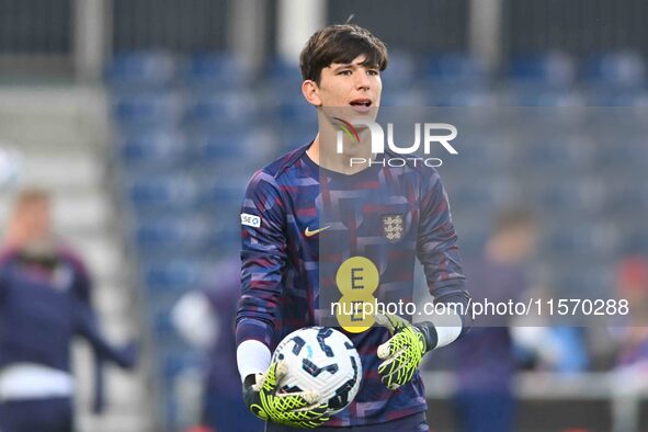 Goalkeeper James Beadle (13 | England) warms up during the International Friendly match between England Under 21s and Austria Under 21s at K...