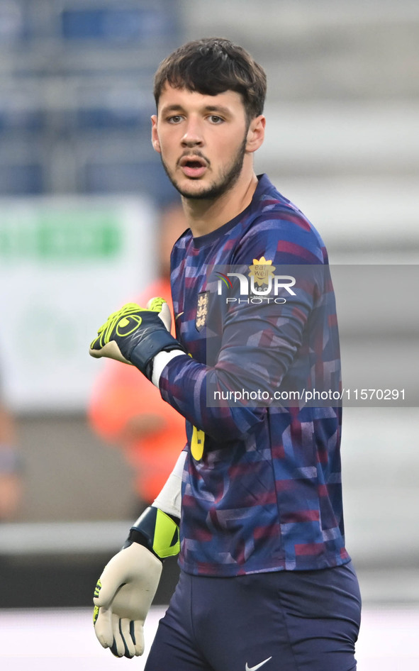 Goalkeeper James Trafford of England warms up during the International Friendly match between England Under 21s and Austria Under 21s at Ken...