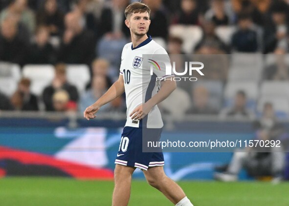 James McAtee (10 England) looks on during the International Friendly match between England Under 21s and Austria Under 21s at Kenilworth Roa...