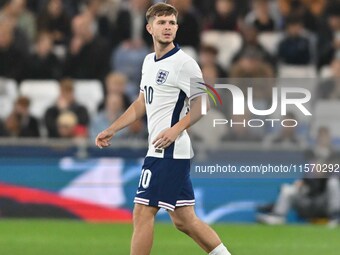 James McAtee (10 England) looks on during the International Friendly match between England Under 21s and Austria Under 21s at Kenilworth Roa...