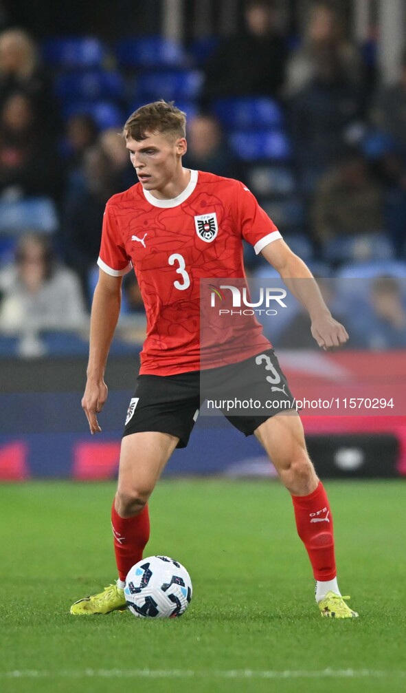 Benjamin Bockle (3 Austria) controls the ball during the International Friendly match between England Under 21s and Austria Under 21s at Ken...