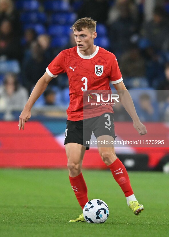 Benjamin Bockle (3 Austria) controls the ball during the International Friendly match between England Under 21s and Austria Under 21s at Ken...