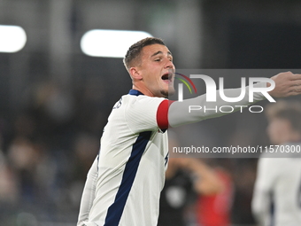 Taylor Harwood-Bellis (5 England) gestures during the International Friendly match between England Under 21s and Austria Under 21s at Kenilw...