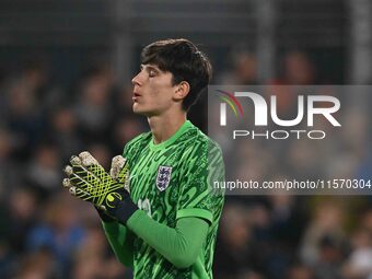 Goalkeeper James Beadle (13 | England) has his eyes closed during the International Friendly match between England Under 21s and Austria Und...