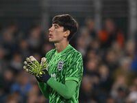 Goalkeeper James Beadle (13 | England) has his eyes closed during the International Friendly match between England Under 21s and Austria Und...