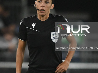 Referee Stephanie Frappart looks on during the International Friendly match between England Under 21s and Austria Under 21s at Kenilworth Ro...