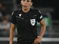 Referee Stephanie Frappart looks on during the International Friendly match between England Under 21s and Austria Under 21s at Kenilworth Ro...