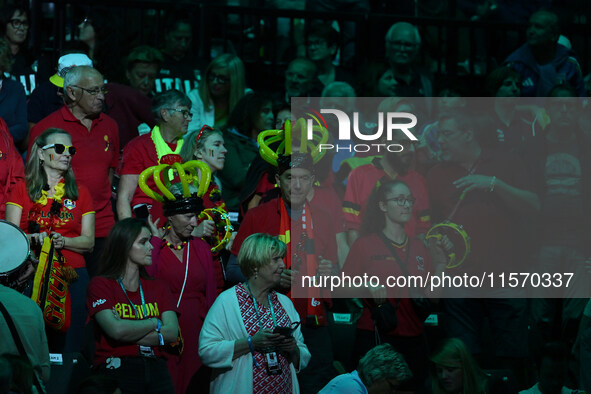 Belgium fans attend the 2024 Davis Cup Finals Group Stage match between Italy and Belgium at Unipol Arena in Bologna, Italy, on September 13...