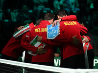 Belgium team in action during the 2024 Davis Cup Finals Group Stage match between Italy and Belgium at Unipol Arena in Bologna, Italy, on Se...