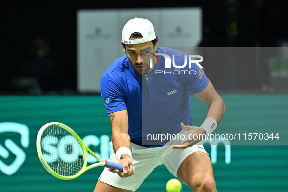 Matteo Berrettini (ITA) competes during the 2024 Davis Cup Finals Group Stage Bologna match between Italy and Belgium at Unipol Arena in Bol...