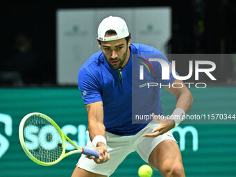 Matteo Berrettini (ITA) competes during the 2024 Davis Cup Finals Group Stage Bologna match between Italy and Belgium at Unipol Arena in Bol...