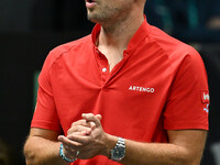 In action during the 2024 Davis Cup Finals Group Stage match between Italy and Belgium at Unipol Arena in Bologna, Italy, on September 13, 2...