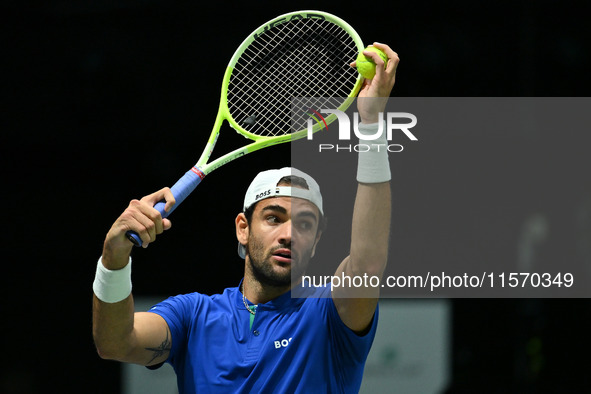 Matteo Berrettini (ITA) competes during the 2024 Davis Cup Finals Group Stage Bologna match between Italy and Belgium at Unipol Arena in Bol...