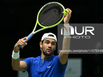 Matteo Berrettini (ITA) competes during the 2024 Davis Cup Finals Group Stage Bologna match between Italy and Belgium at Unipol Arena in Bol...