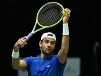 Matteo Berrettini (ITA) competes during the 2024 Davis Cup Finals Group Stage Bologna match between Italy and Belgium at Unipol Arena in Bol...