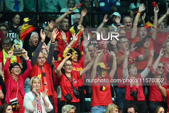 Belgium fans attend the 2024 Davis Cup Finals Group Stage match between Italy and Belgium at Unipol Arena in Bologna, Italy, on September 13...