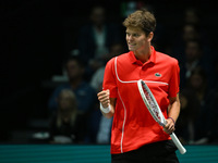 Alexander Blockx (BEL) competes during the 2024 Davis Cup Finals Group Stage Bologna match between Italy and Belgium at Unipol Arena on Sept...