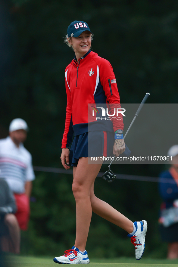 GAINESVILLE, VIRGINIA - SEPTEMBER 13: Nelly Korda of the United States walks on the seventh green during Day One of the Solheim Cup at Rober...