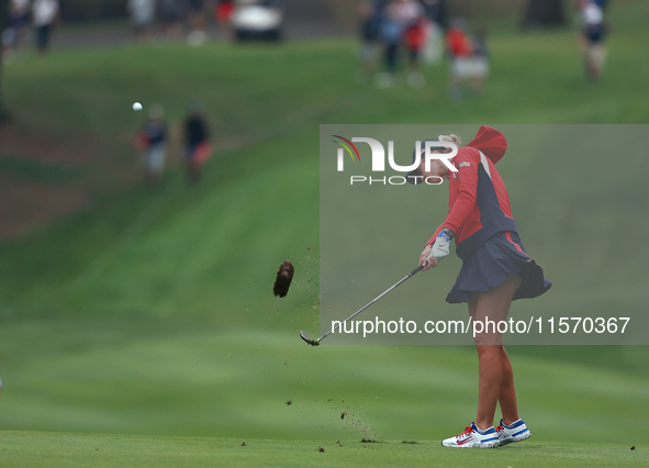 GAINESVILLE, VIRGINIA - SEPTEMBER 13: Nelly Korda of the United States hits to the 8th green during Day One of the Solheim Cup at Robert Tre...